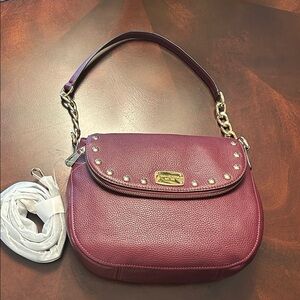 Michael Kors NWT Bedford Merlot Burgundy Leather Gold studded cross/shoulder Bag
